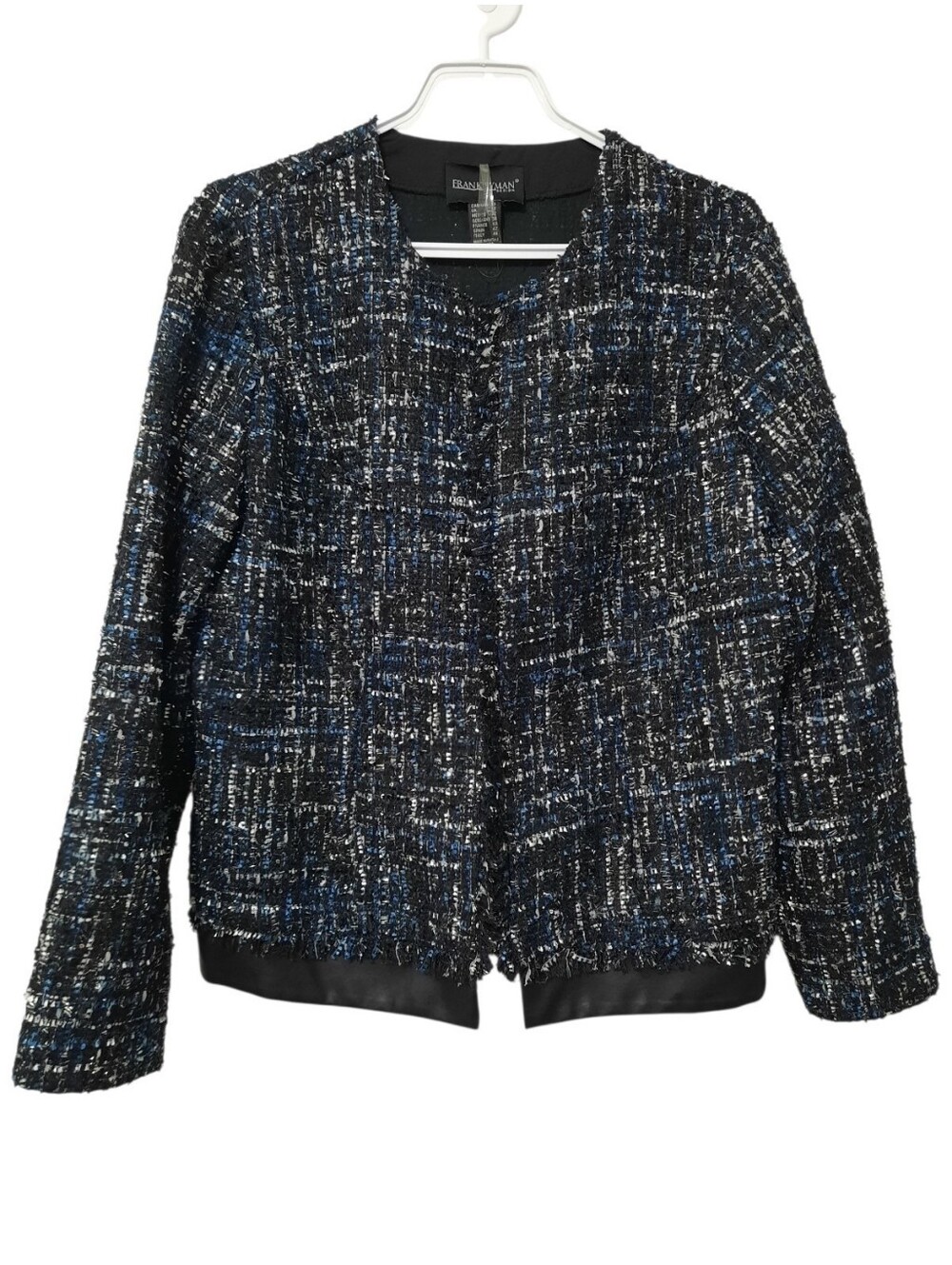 Frank Lyman Textured Boucle Jacket Tweed Black Faux Leather Trim Womens Size 10